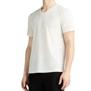 Unbound Merino Men's Ivory Cream V-Neck Short Sleeve Classic T-Shirt Size L